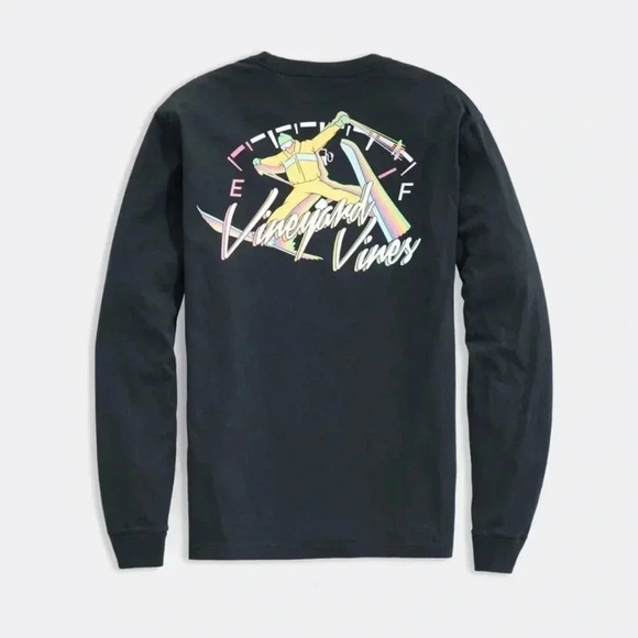 NWT Vineyard Vines Ski Bro Long-Sleeve Tee Black Sz M - Picture 1 of 8